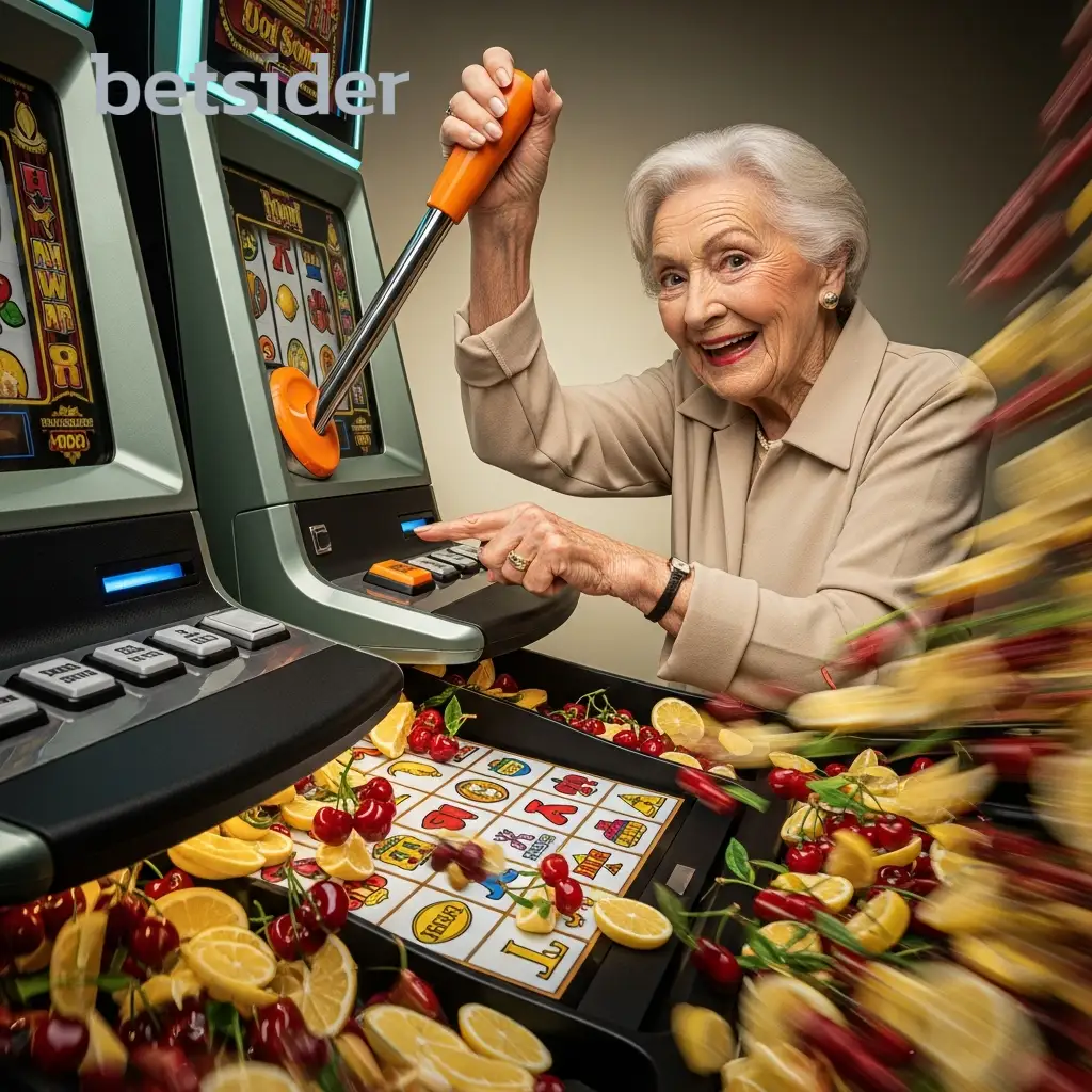 Aufgeregter Spieler an einem Spielautomaten