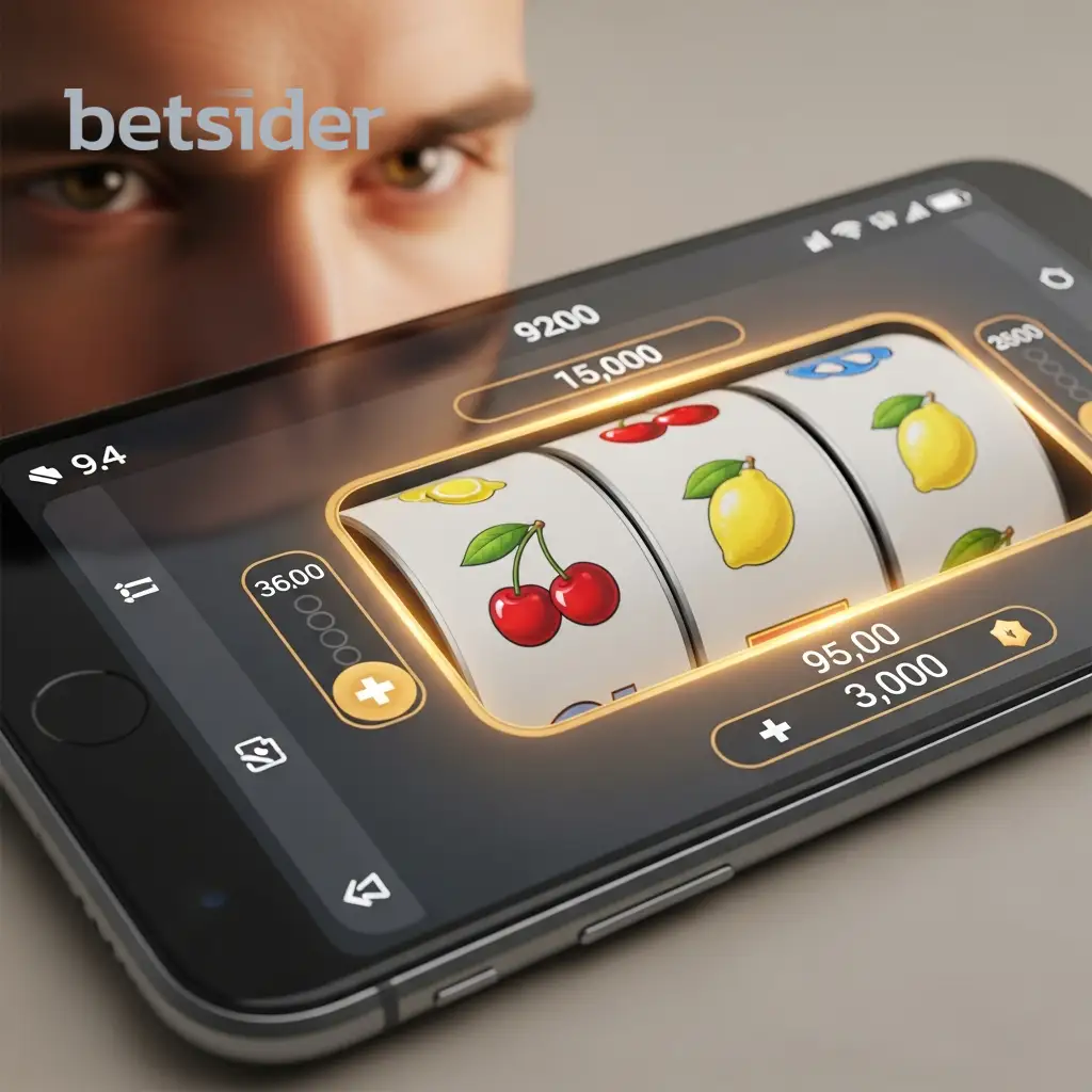 Person playing a slot machine game on a mobile phone